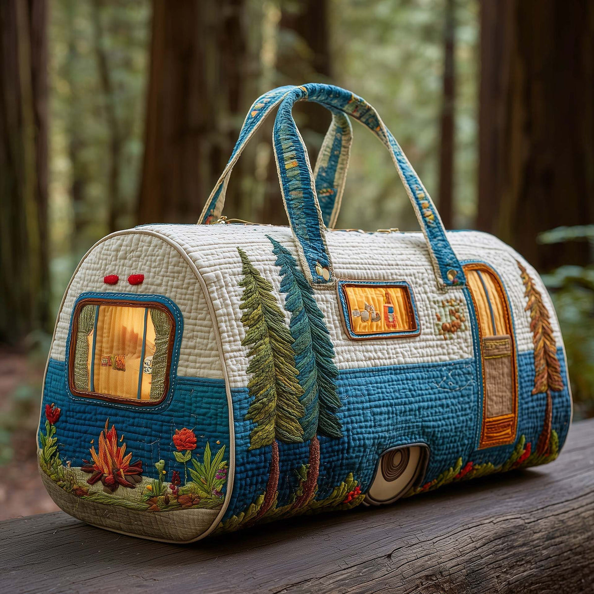 Padded Patchwork Travel Duffel Bag with Zip Closure