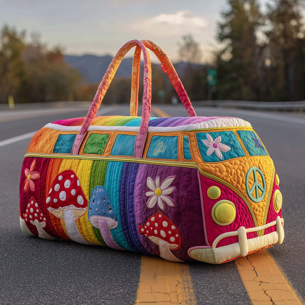 Padded Patchwork Travel Duffel Bag with Zip Closure