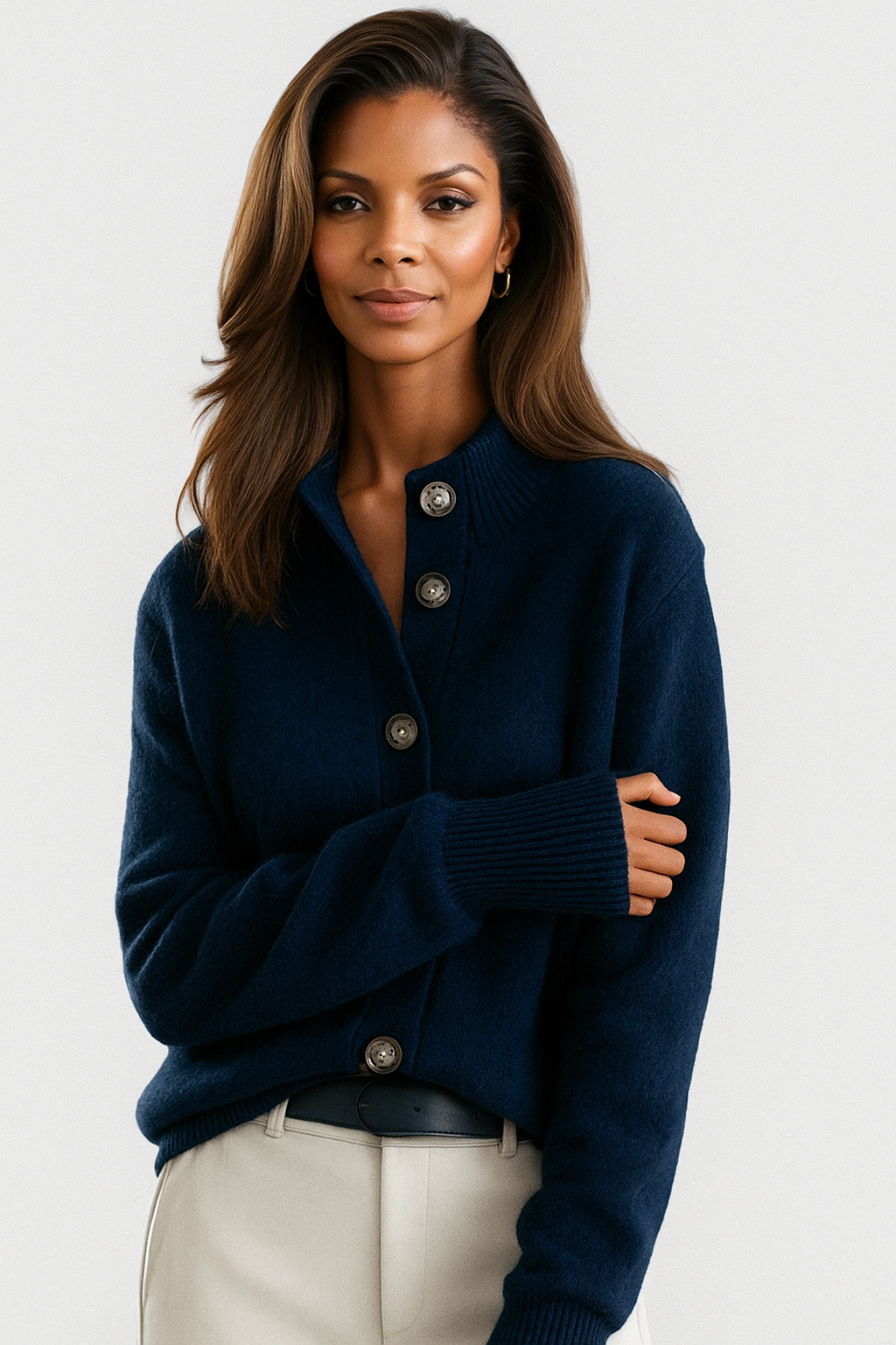 Women's High-Collar Button-Front Knit Cardigan