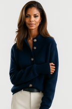 Women's High-Collar Button-Front Knit Cardigan