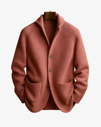 Men's Tailored Knit Cardigan with Notched Collar