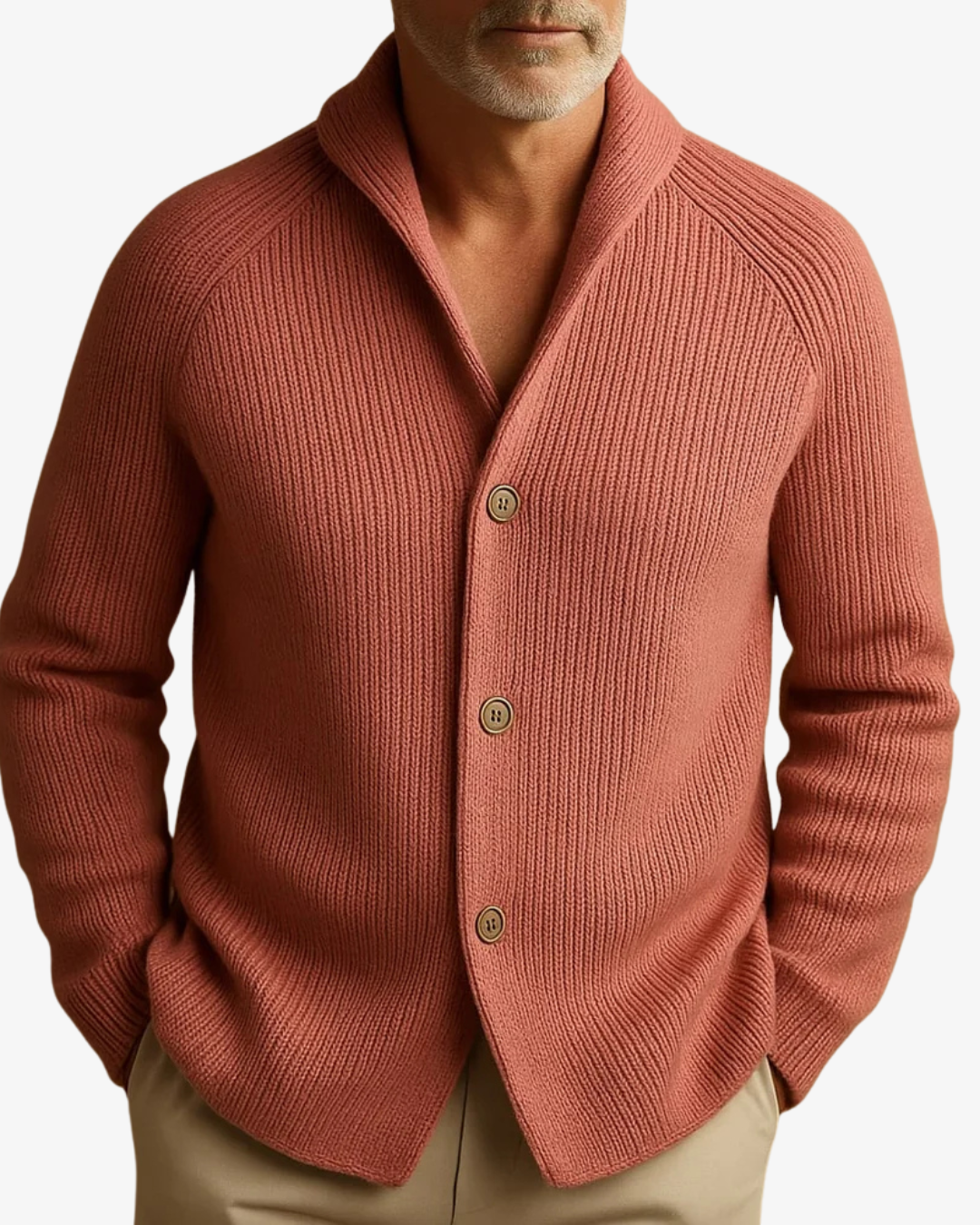 Men's Tailored Knit Cardigan with Notched Collar
