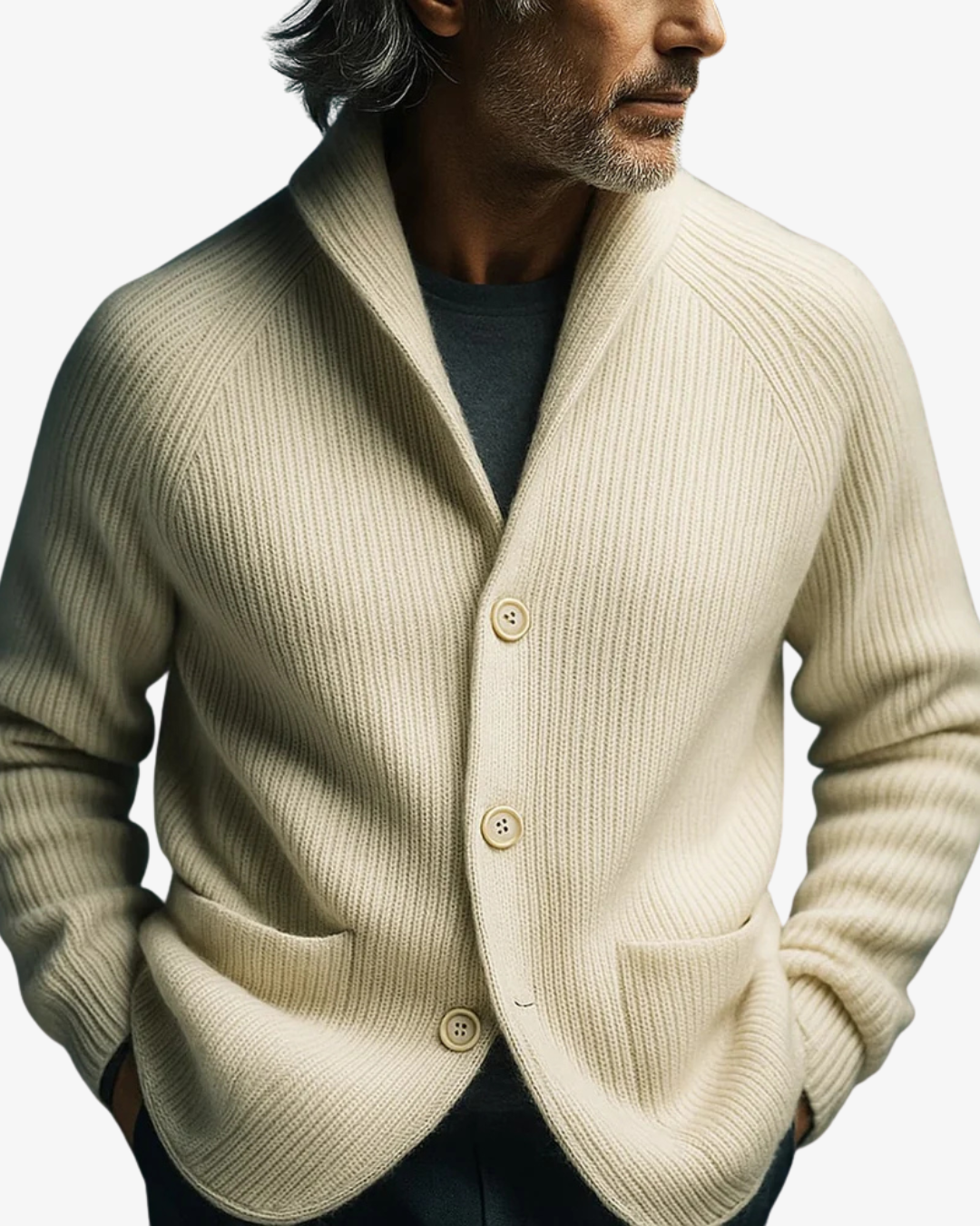 Men's Tailored Knit Cardigan with Notched Collar