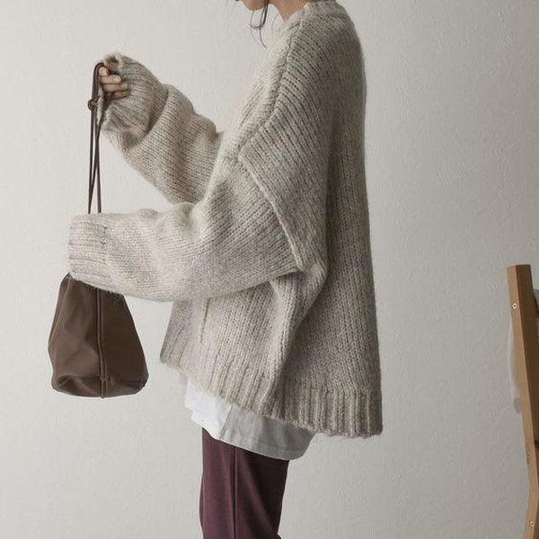 Women's Oversized Chunky Knit Sweater with Side Pocket