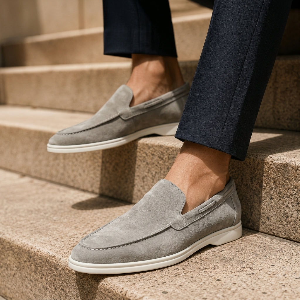 Men's Soft Suede Slip-On Loafers with Low Heel