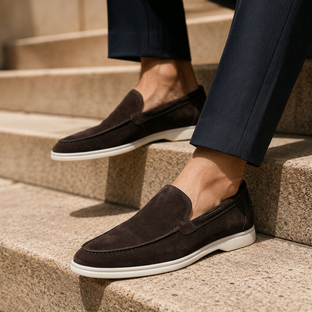 Men's Soft Suede Slip-On Loafers with Low Heel