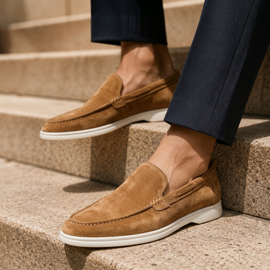 Men's Soft Suede Slip-On Loafers with Low Heel
