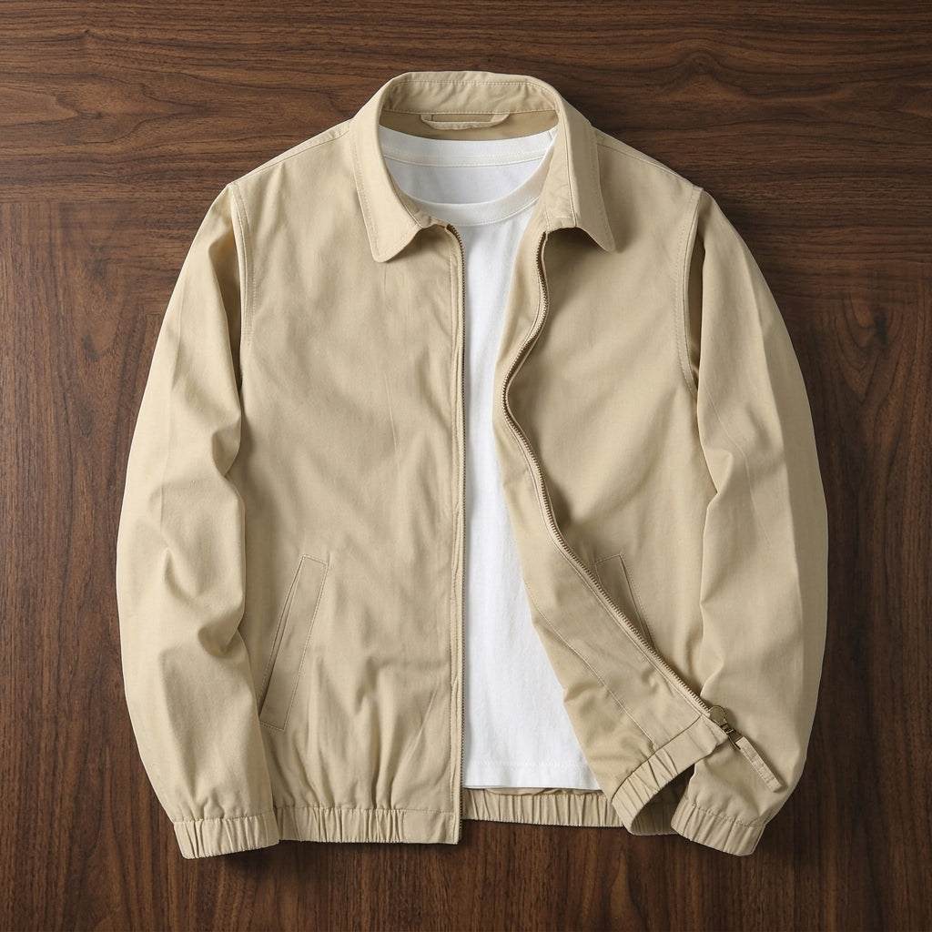 Men's Relaxed Zip-Up Jacket with Gathered Cuffs