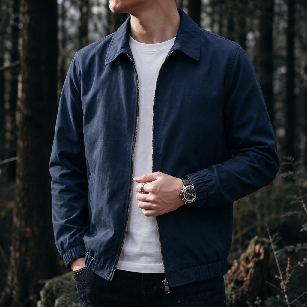 Men's Relaxed Zip-Up Jacket with Gathered Cuffs