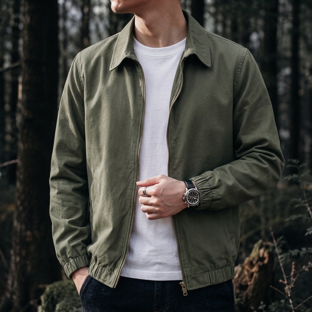 Men's Relaxed Zip-Up Jacket with Gathered Cuffs