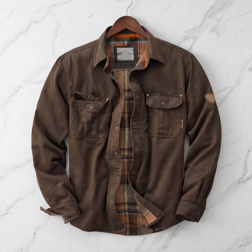 Men's Waxed Cotton Work Jacket with Chest Pockets