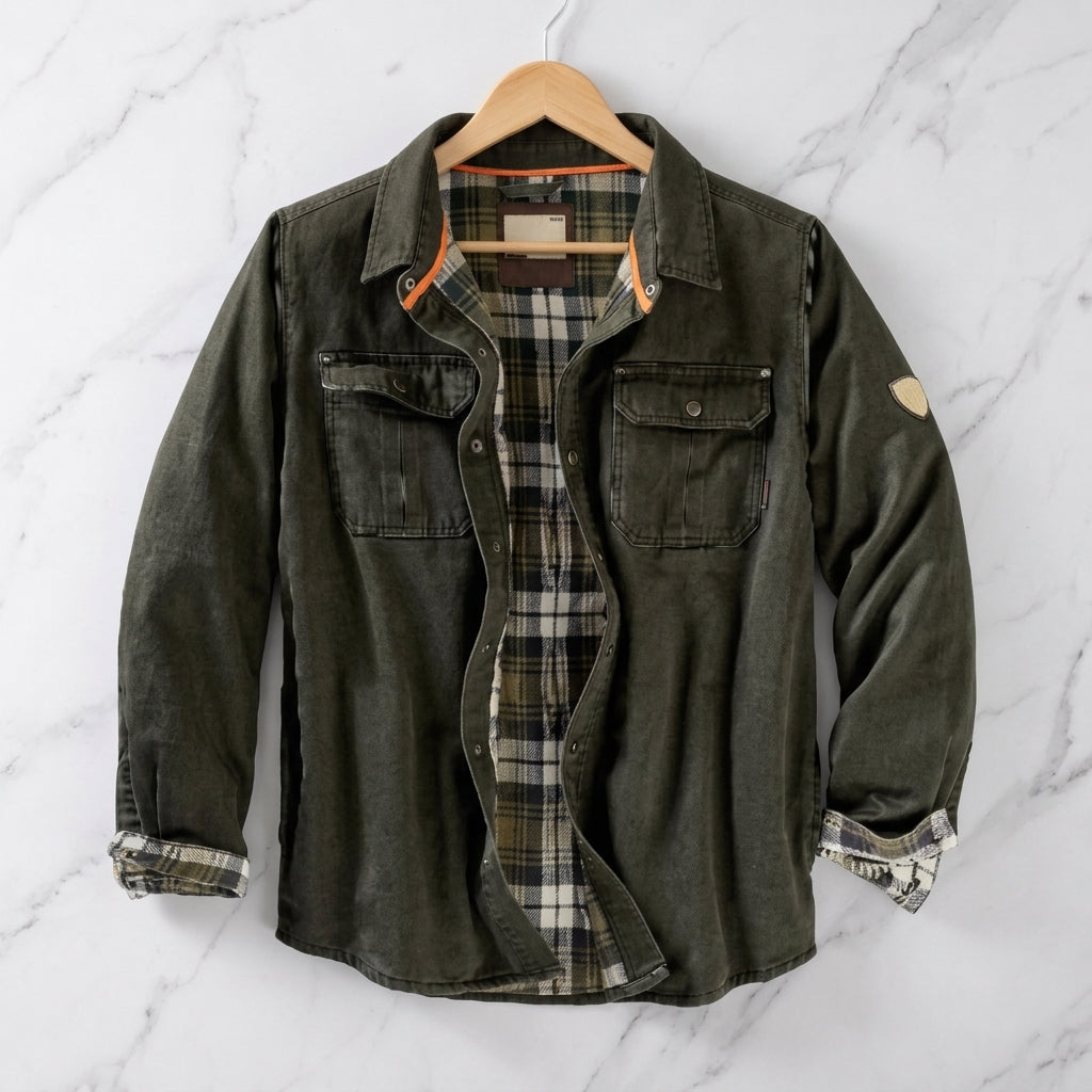 Men's Waxed Cotton Work Jacket with Chest Pockets