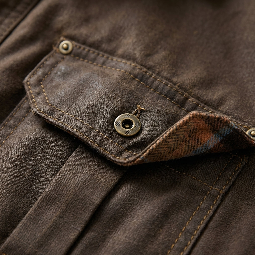 Men's Waxed Cotton Work Jacket with Chest Pockets