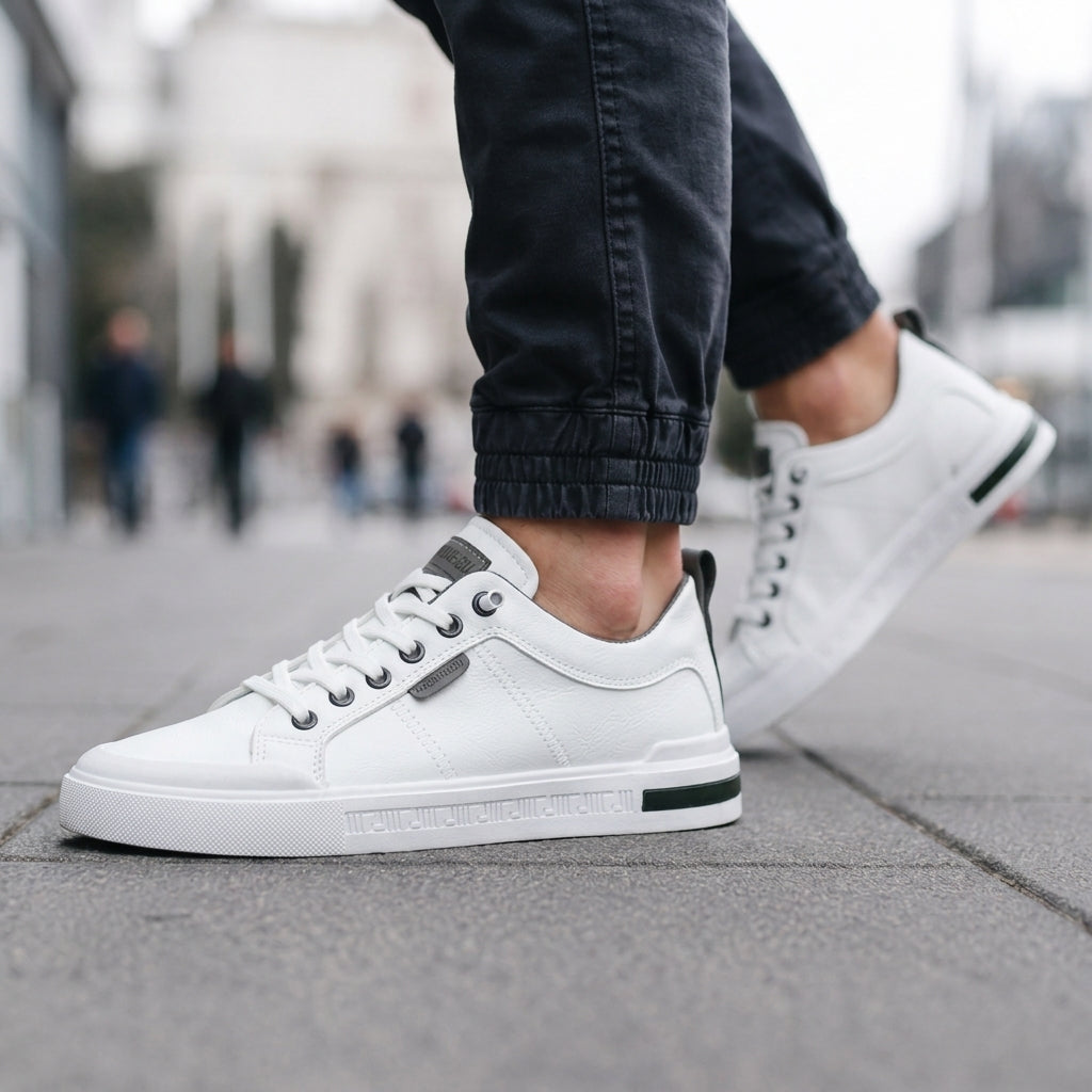 Men's Leather Lace-Up Sneakers with Raised Soles