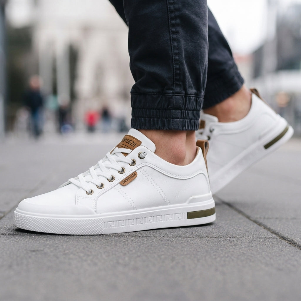 Men's Leather Lace-Up Sneakers with Raised Soles