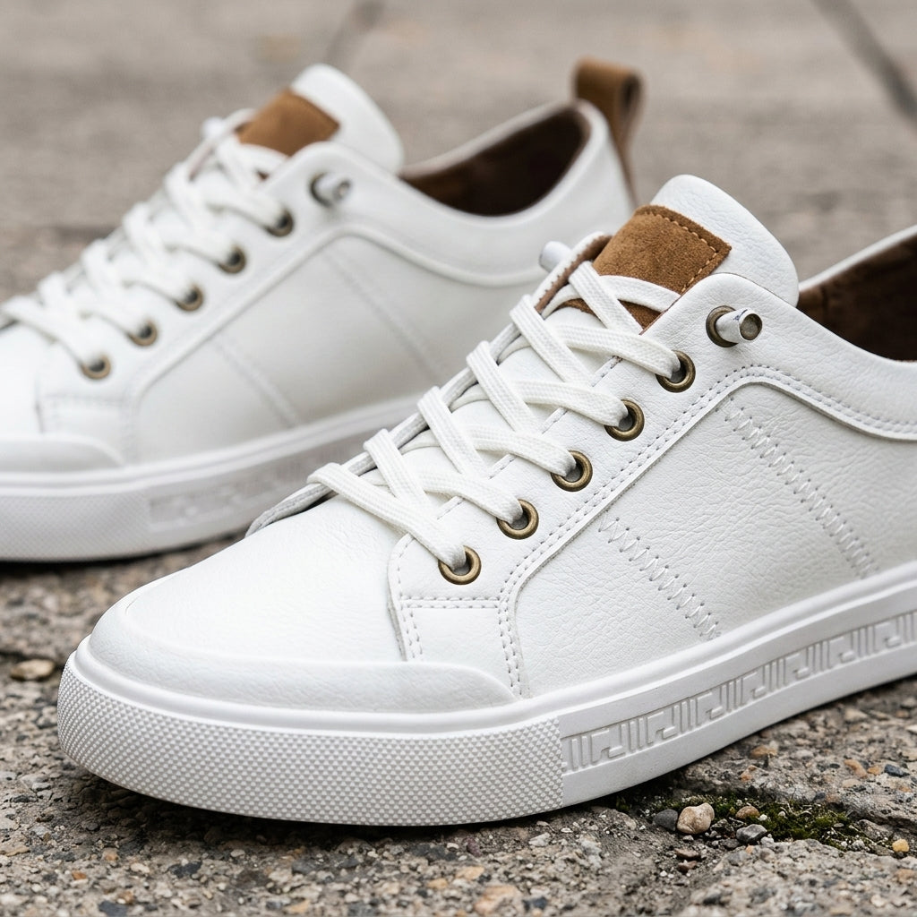 Men's Leather Lace-Up Sneakers with Raised Soles