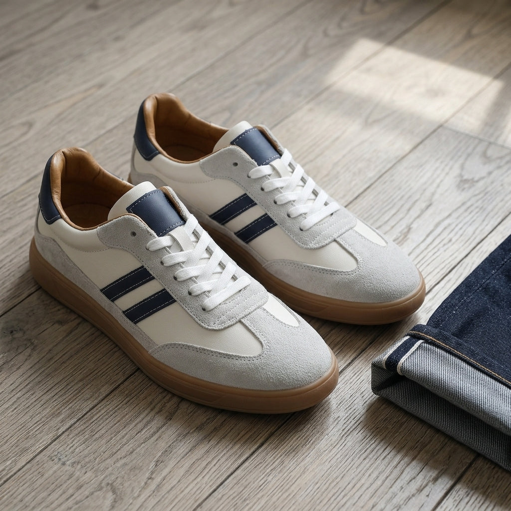 Men's Leather Low-Top Lace-Up Sneakers