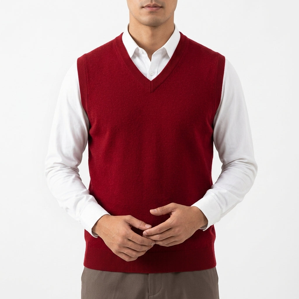 Men's Merino V-Neck Sweater Vest with Relaxed Fit