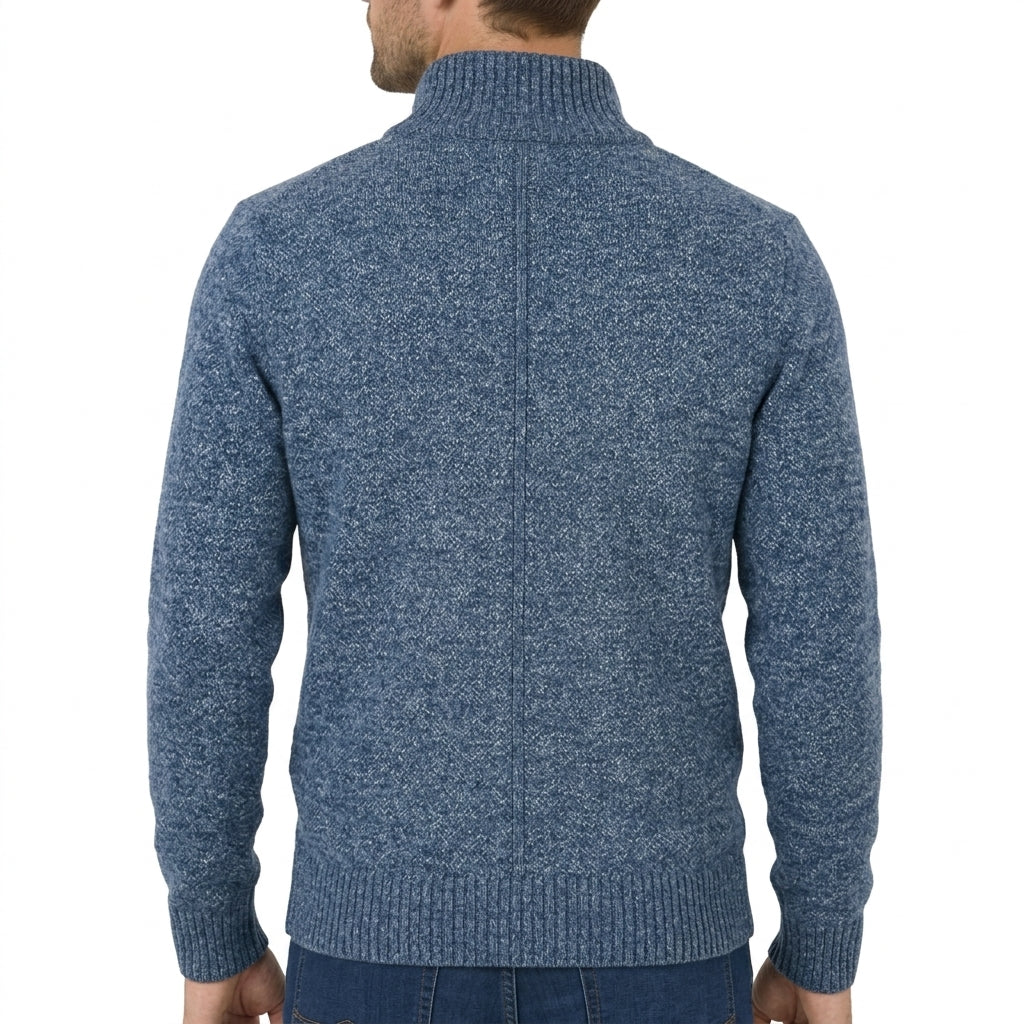 Men's Merino Wool Full-Zip Sweater with Stand Collar