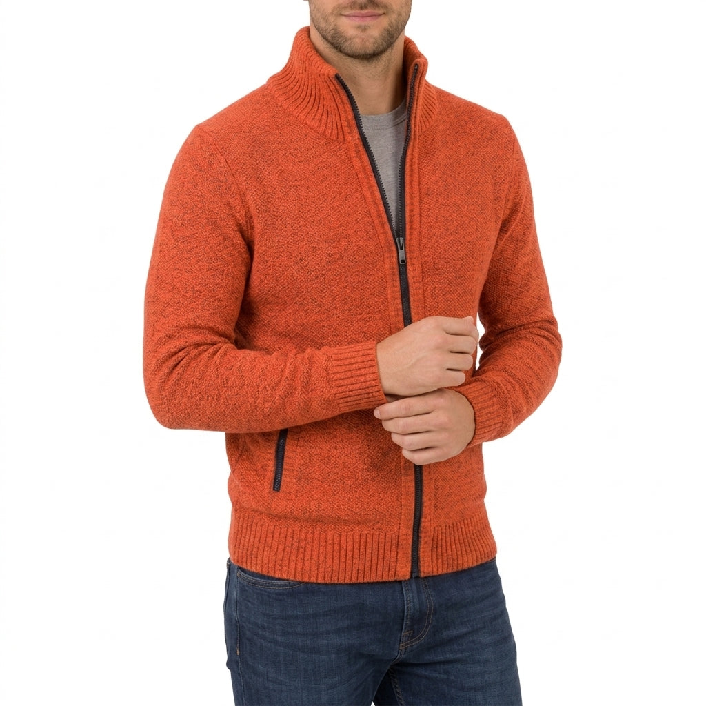 Men's Merino Wool Full-Zip Sweater with Stand Collar