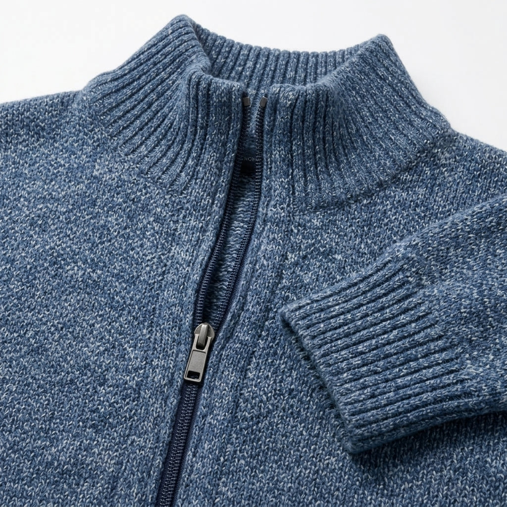 Men's Merino Wool Full-Zip Sweater with Stand Collar