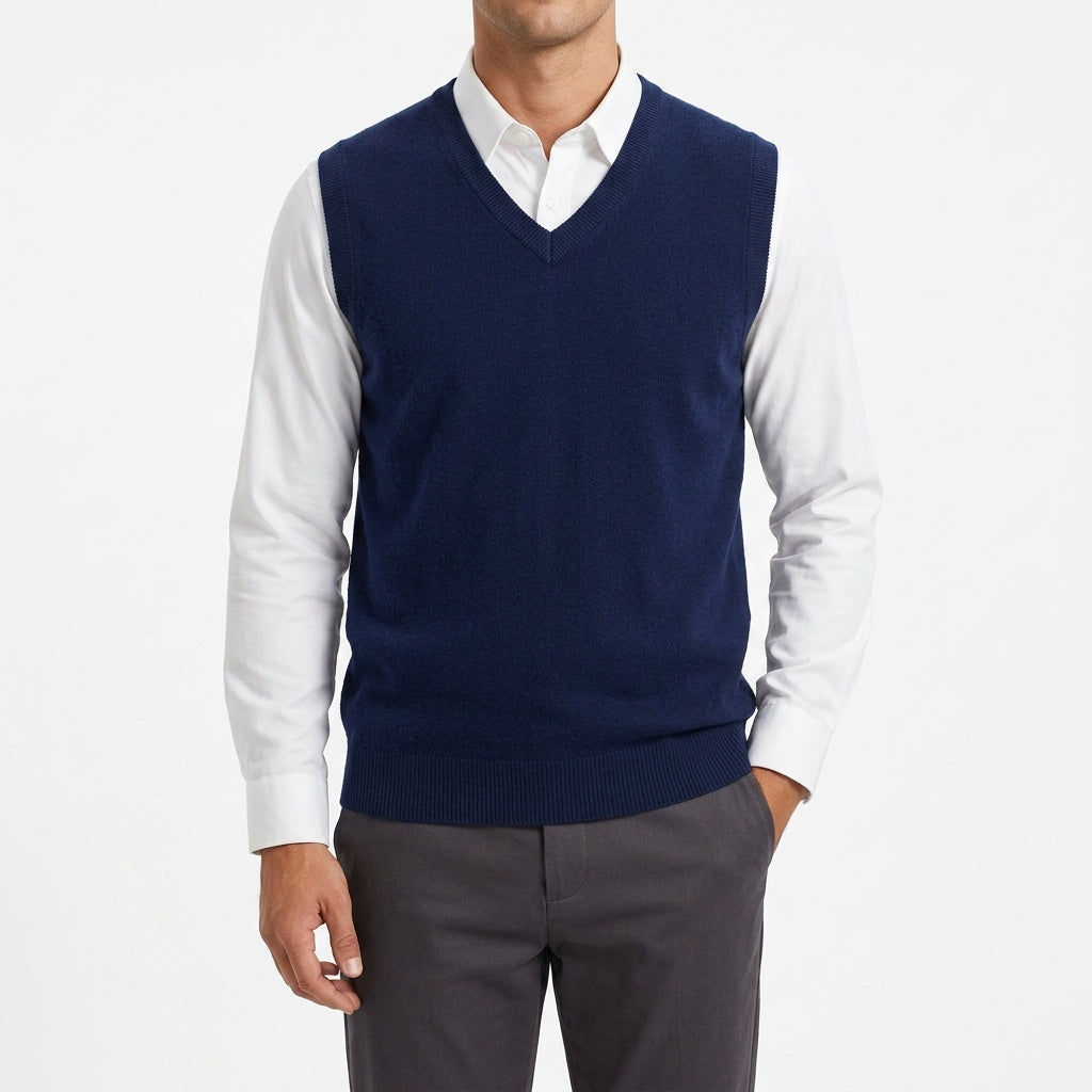 Men's Merino V-Neck Sweater Vest with Relaxed Fit