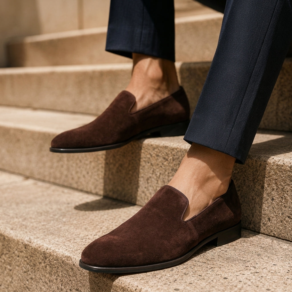 Men's Suede Slip-On Loafers with Low Heel