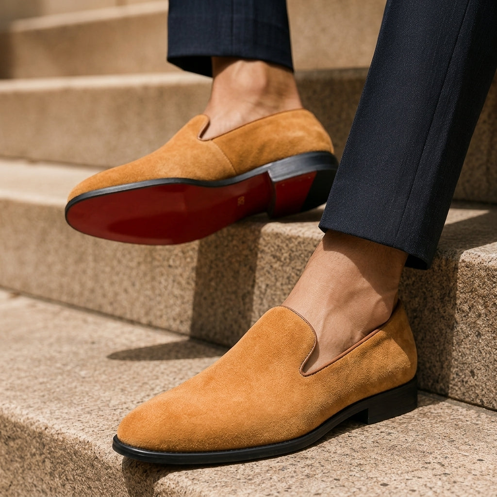 Men's Suede Slip-On Loafers with Low Heel