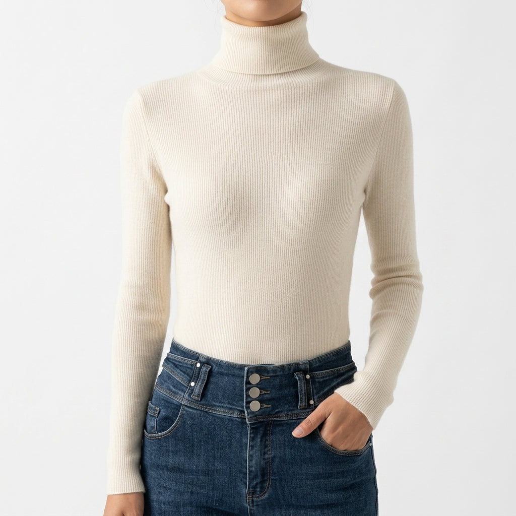 Women's Cashmere Turtleneck Sweater with Long Sleeves