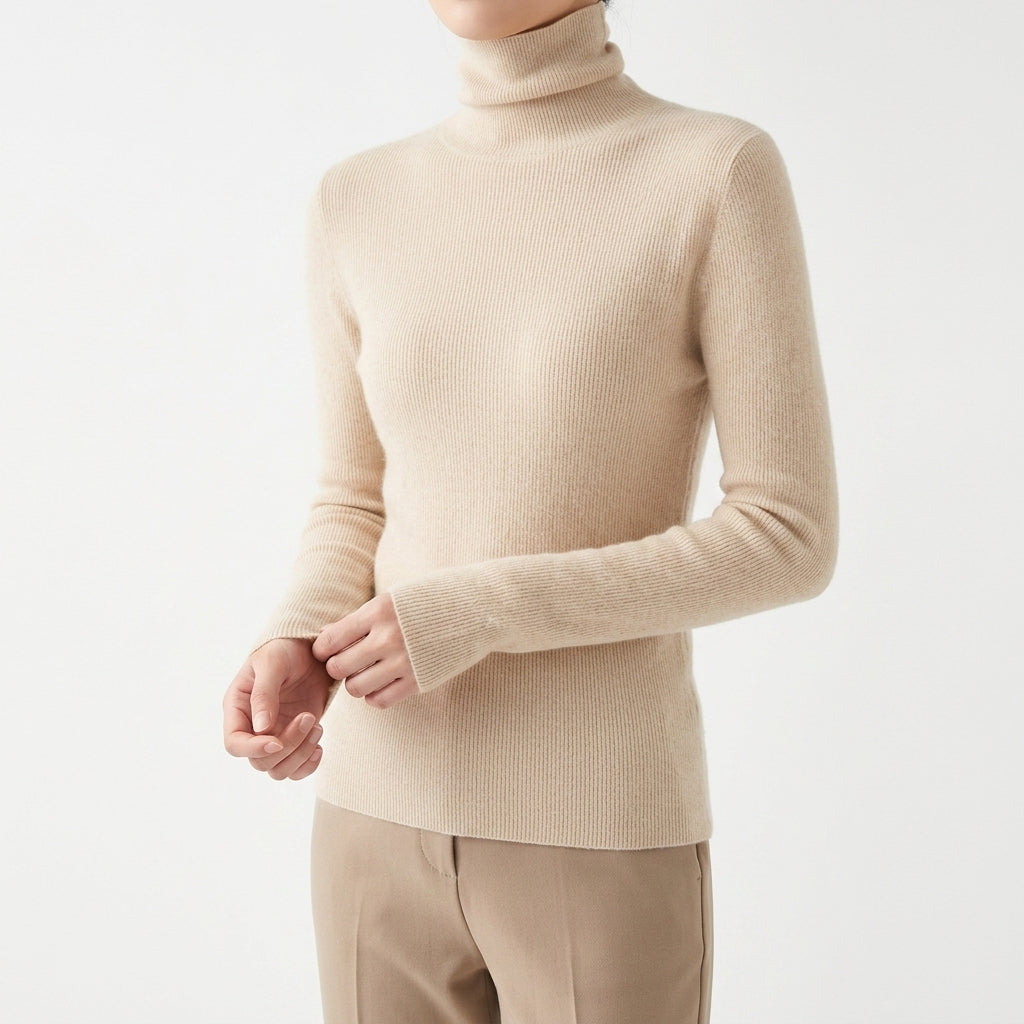 Women's Cashmere Turtleneck Sweater with Long Sleeves