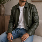 Men's Relaxed Leather Zip-Up Flight Jacket