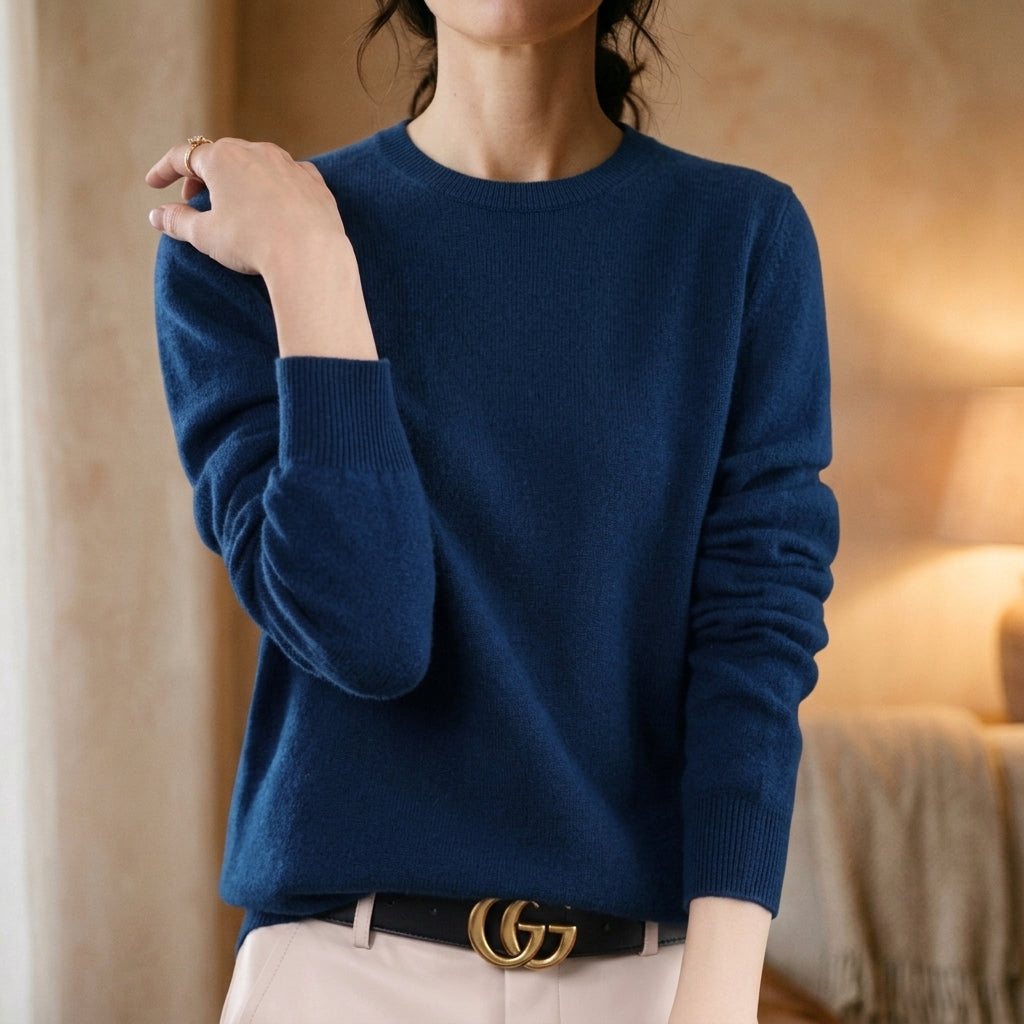 Women's Cashmere Crew Neck Sweater with Relaxed Fit