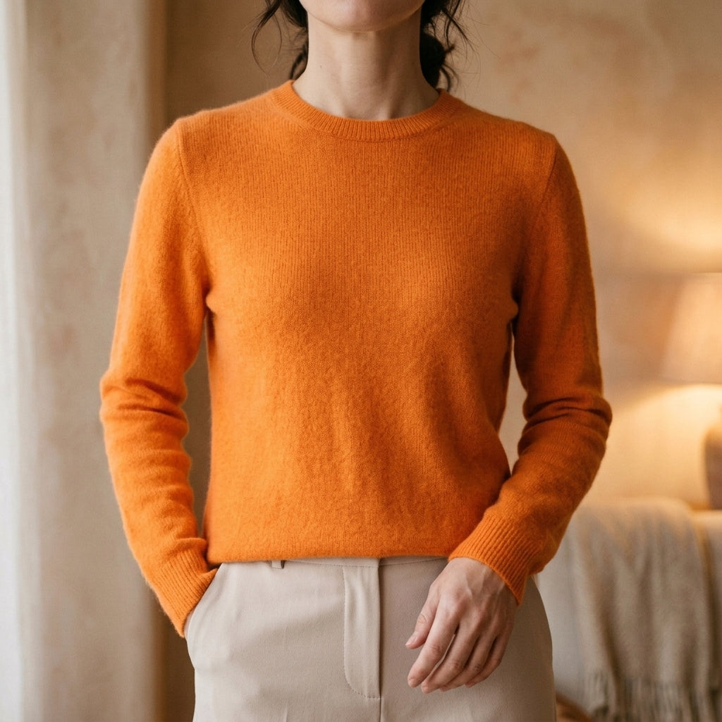 Women's Cashmere Crew Neck Sweater with Relaxed Fit