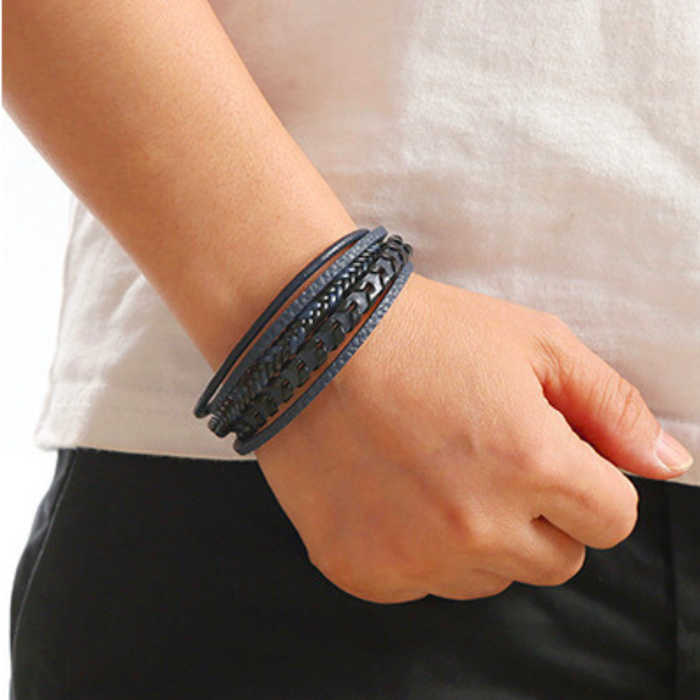 Men's Braided Layered Bracelet with Magnetic Clasp