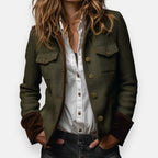 Women's Herringbone Tweed Jacket with Stand Collar