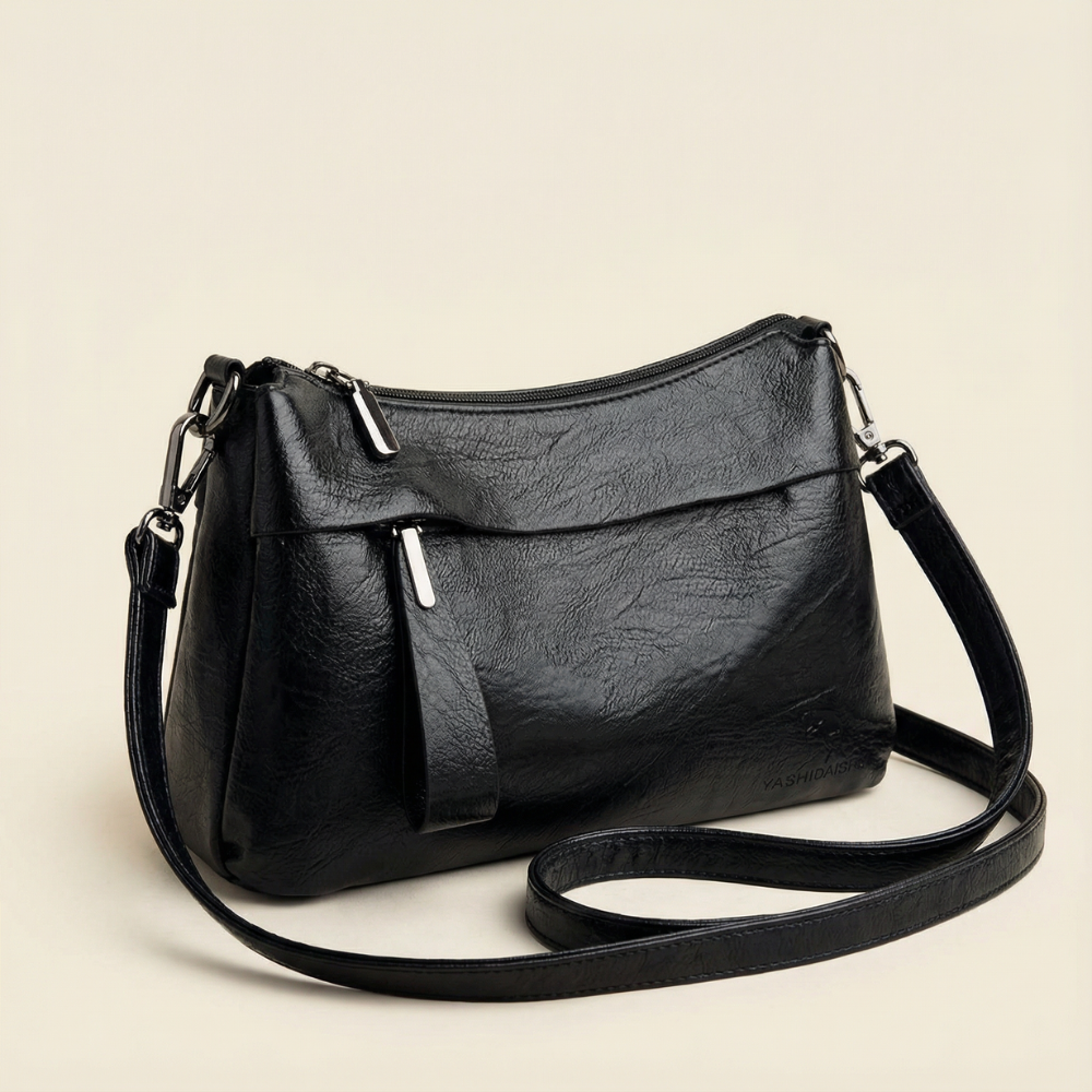 Women's Faux Leather Crossbody Bag with Three Compartments
