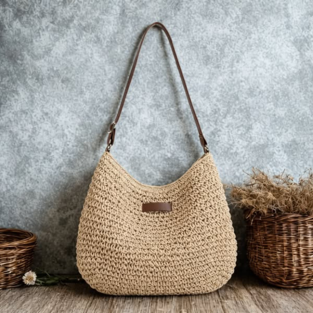 Women's Woven Hobo Crossbody Bag with Adjustable Strap
