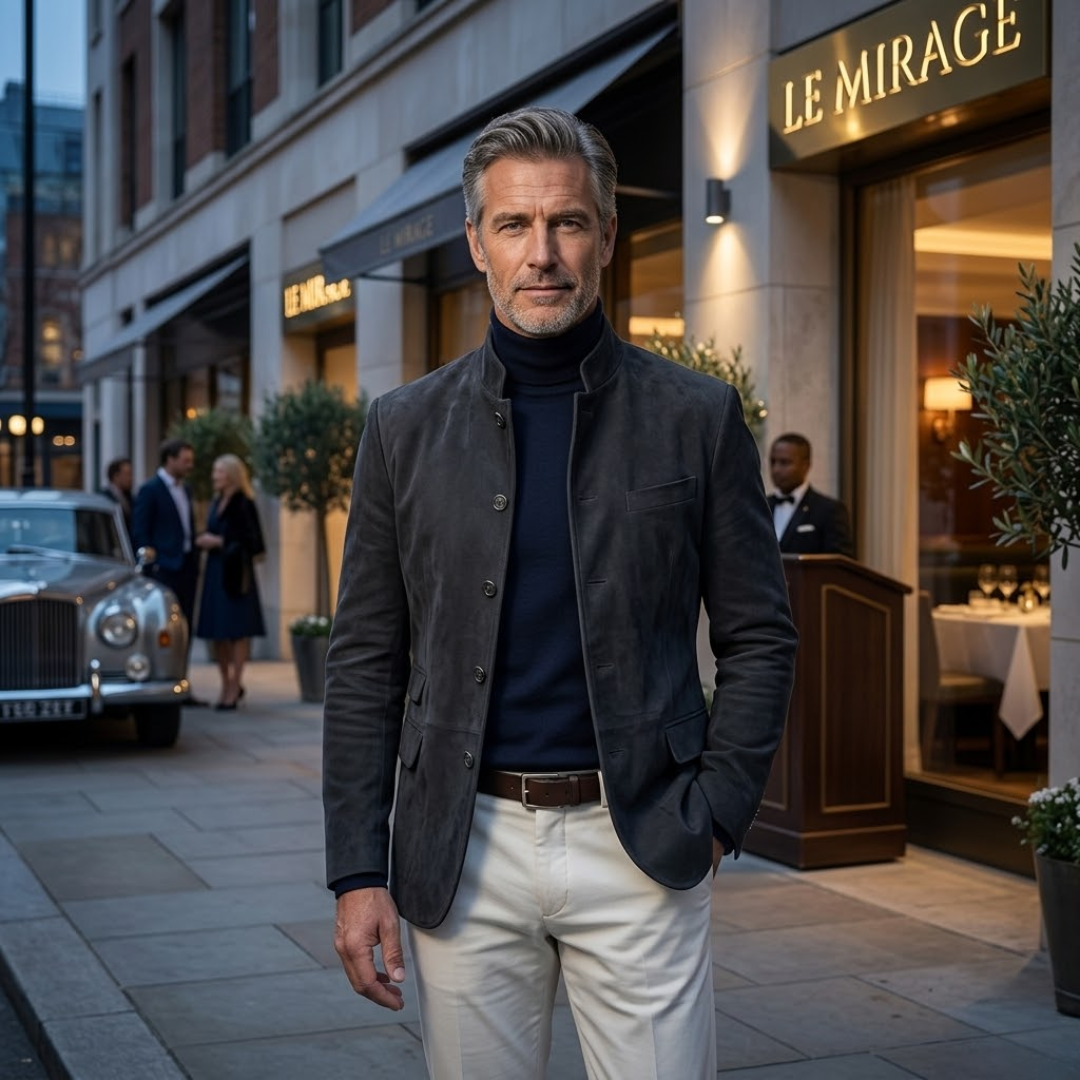 Men's Tailored Button-Front Cardigan with Stand Collar