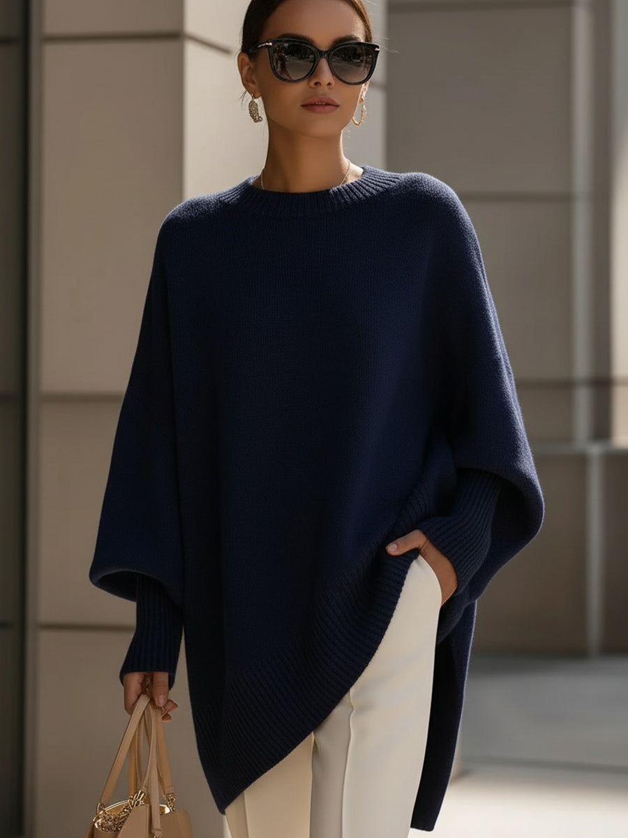 Women's Asymmetric Hem Poncho Sweater