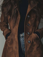 Women's Faux Suede Trench Coat with Button Front