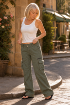 Women's Wide Leg Cargo Pants with Utility Pockets