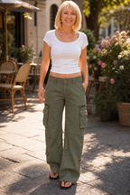 Women's Wide Leg Cargo Pants with Utility Pockets