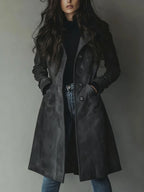 Women's Faux Suede Trench Coat with Button Front
