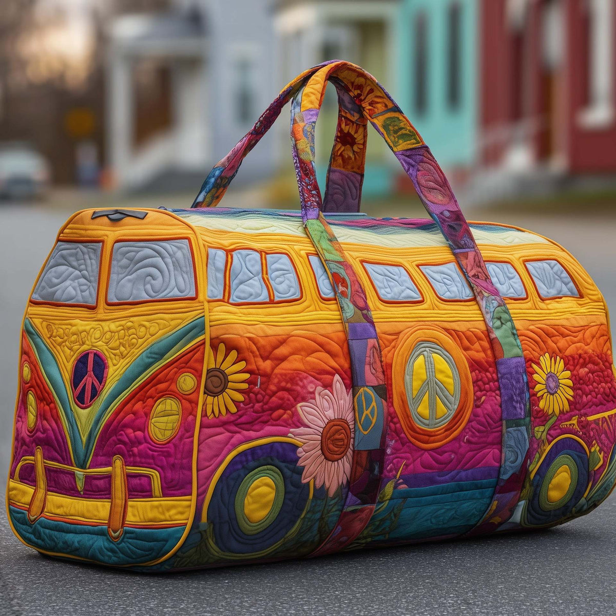 Padded Patchwork Travel Duffel Bag with Zip Closure