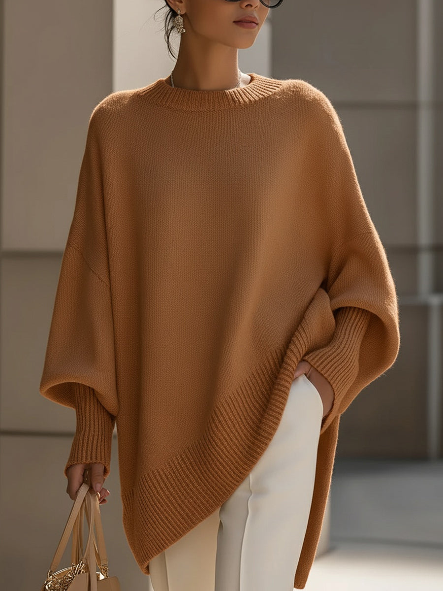 Women's Asymmetric Hem Poncho Sweater
