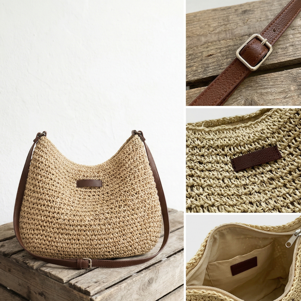 Women's Woven Hobo Crossbody Bag with Adjustable Strap