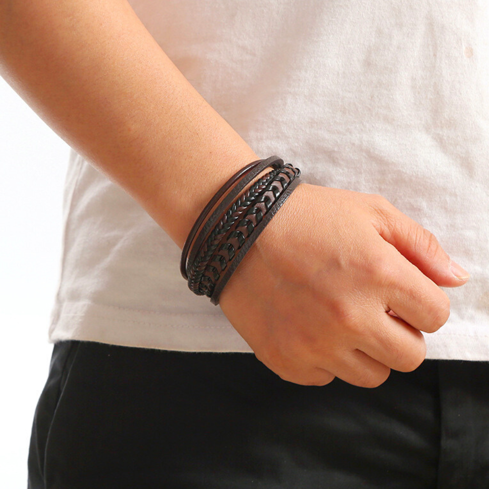 Men's Braided Layered Bracelet with Magnetic Clasp