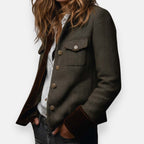 Women's Herringbone Tweed Jacket with Stand Collar