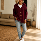 Women's Hooded Waffle Knit Button-Front Cardigan