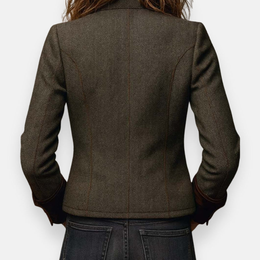 Women's Herringbone Tweed Jacket with Stand Collar